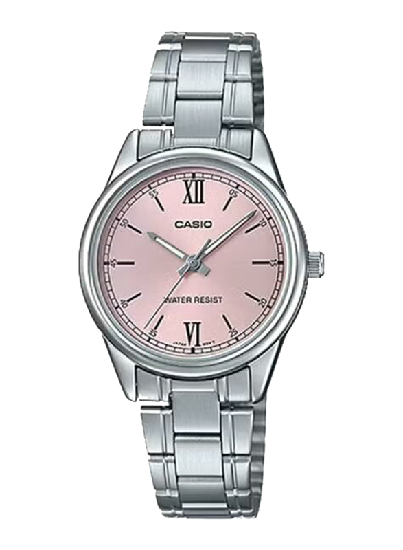 Casio Analog Watch for Women with Stainless Steel Band, Water Resistant, LTP-V005D-4B2UDF, Silver-Pink