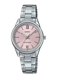 Casio Analog Watch for Women with Stainless Steel Band, Water Resistant, LTP-V005D-4B2UDF, Silver-Pink