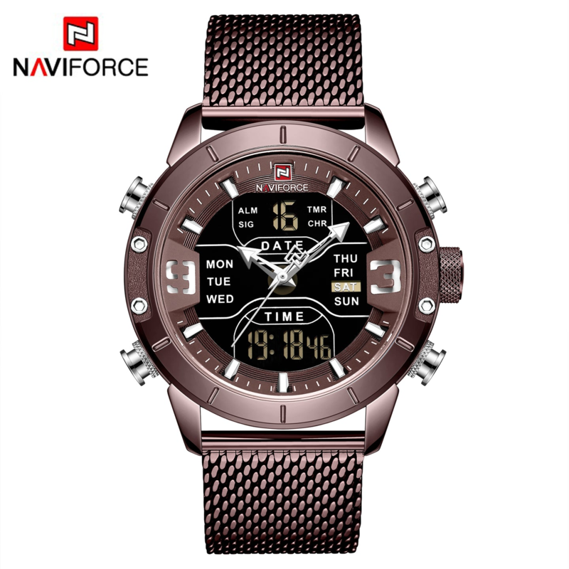 

Naviforce Analog/Digital Watch for Men with Stainless Steel Band, Water Resistant, NF9153S, Brown-Brown