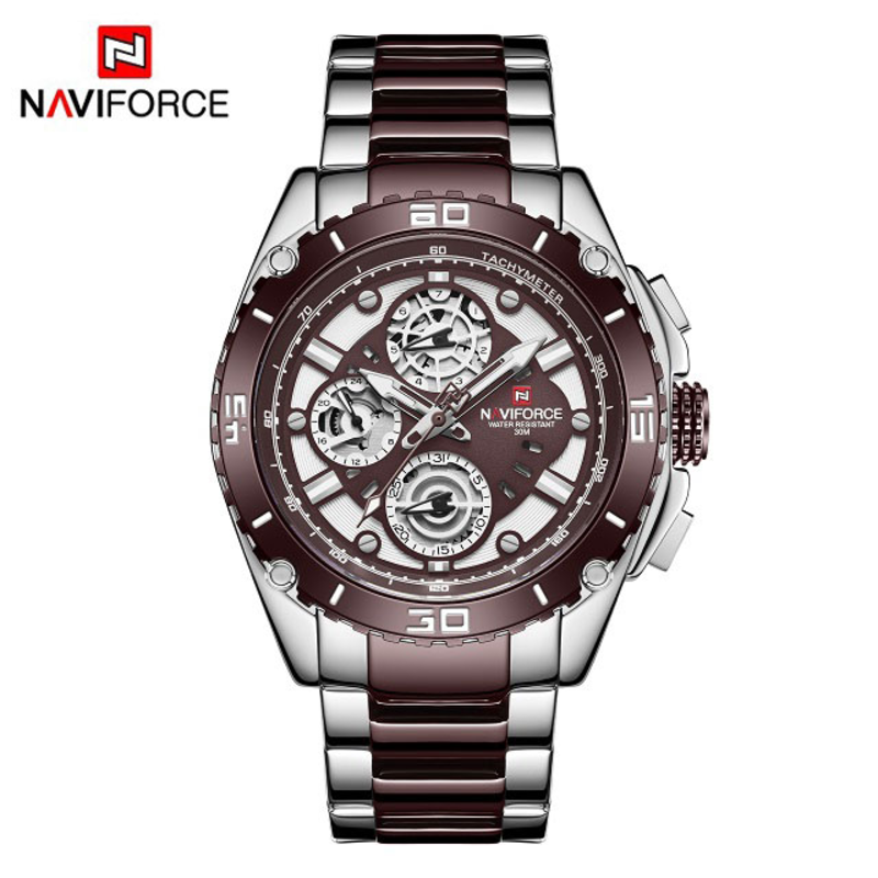 

Navi Force Analog Watch for Men with Stainless Steel Band, Water Resistant and Chronograph, 9179, Multicolour-Multicolour