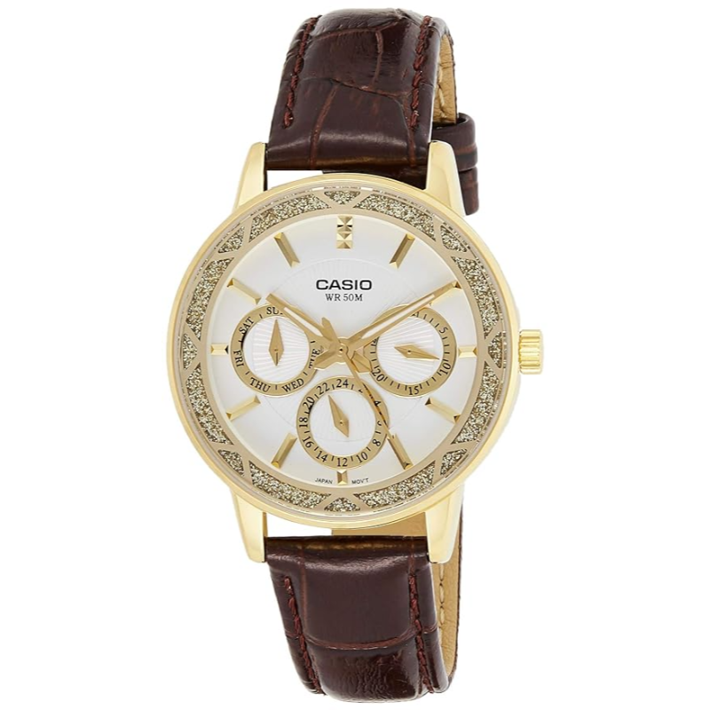 

Casio Analog Watch for Women with Leather Band, Water Resistant and Chronograph, LTP-2087GL-5AVDF, Brown-White