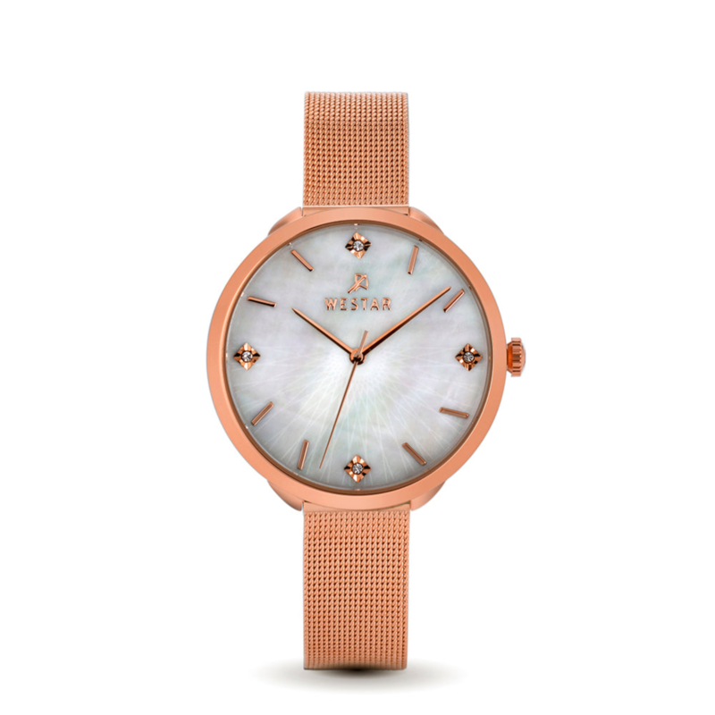 

Westar Analog Watch for Women with Stainless Steel Band, Water Resistant, 00128PPN611, Rose Gold-White