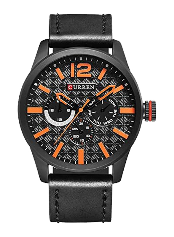 

Curren Analog Watch for Men with Leather Band, Water Resistant and Chronograph, 8247, Black-Black