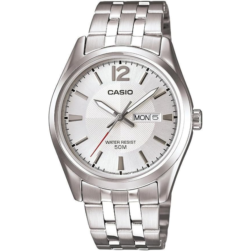 

Casio Enticer Men Analog Watch for Men with Stainless Steel Band, Water Resistant, MTP-1335D-7AVDF, Silver-Silver