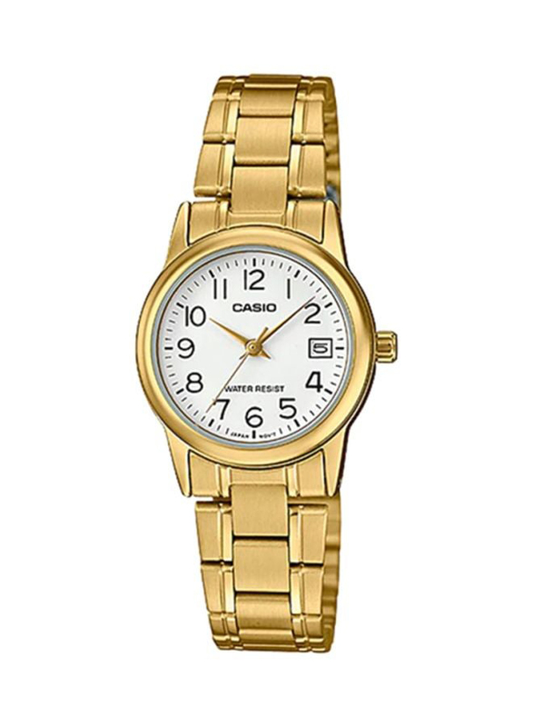 Casio Analog Watch for Women with Stainless Steel Band, Water Resistant, LTP-V002G-7B2UDF, Gold-White