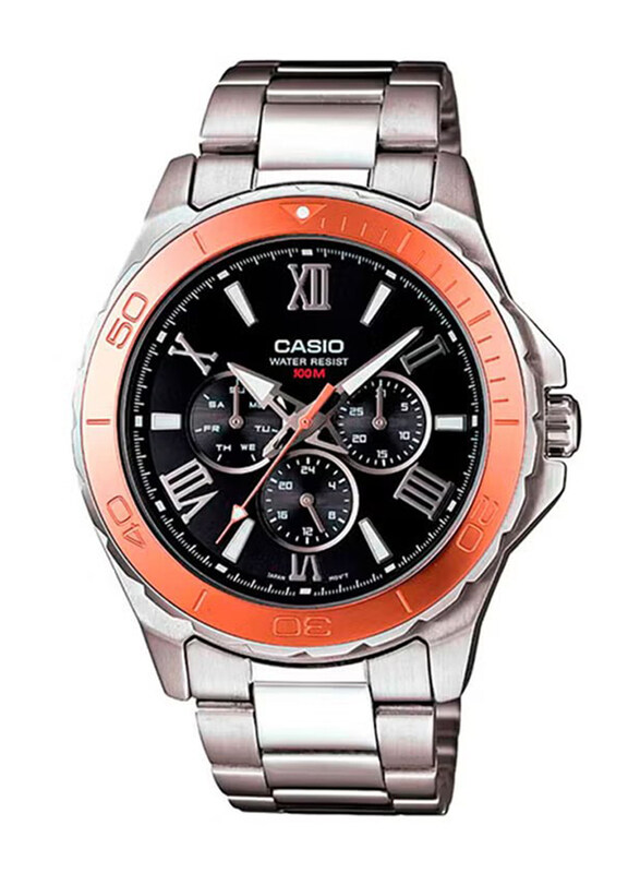 

Casio Analog Watch for Men with Stainless Steel Band, Water Resistant and Chronograph, MTD-1075D-1A2, Silver-Black