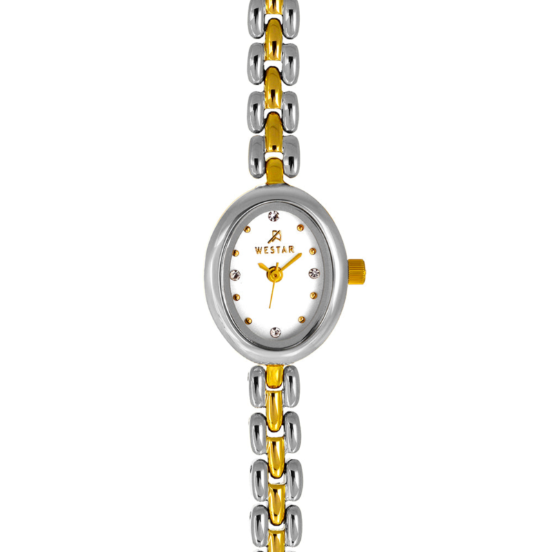 

Westar Analog Watch for Women with Stainless Steel Band, Water Resistant, 20215CBN101, Silver/gold-White