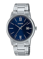 Casio Analog Watch for Men with Stainless Steel Band, Water Resistant, MTP-V002D-2B3UDF, Silver-Blue