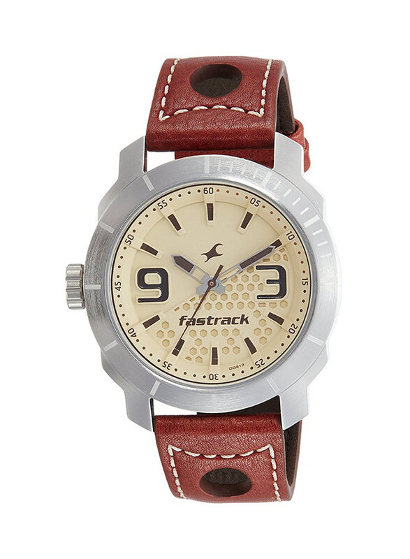 

Fastrack Analog Watch for Men with Leather Band, Water Resistant, 3168SL02, Brown-Beige