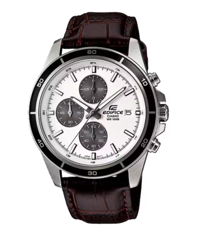 

Casio Edifice Analog Watch for Men with Leather Genuine Band, Water Resistant and Chronograph, EFR-526L-7AV, Brown-White