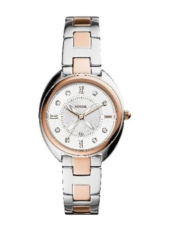 

Fossil Analog Wrist Watch for Women with Stainless Steel Band, ES5072, Silver-Rose Gold/White