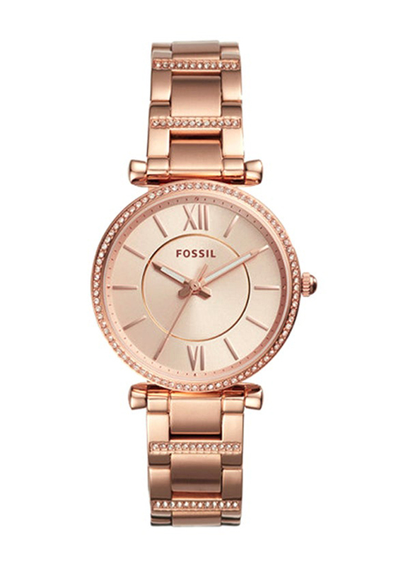 

Fossil Carlie Analog Watch for Women with Stainless Steel Band, ES4301, Rose Gold