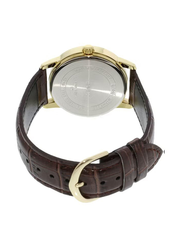 Casio Analog Watch for Men with Leather Band, Water Resistant, Mtp-V002GL-1BUDF, Brown-Gold