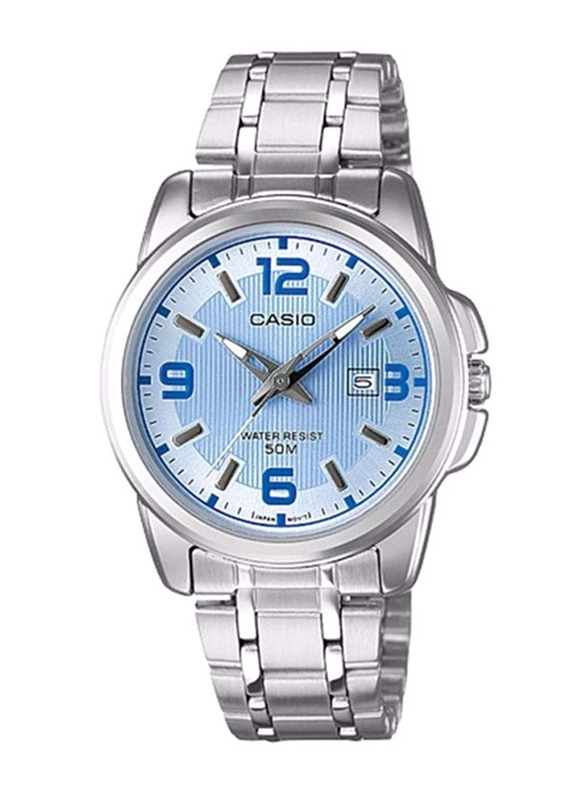 Casio Analog Wrist Watch for Women with Stainless Steel Band, Water Resistant, LTP-1314D-2AVDF, Silver-Blue