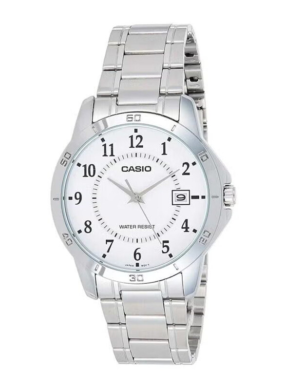 

Casio Dress Analog Watch for Men with Stainless Steel Band, Water Resistant, MTP-V004D-7, Silver-White