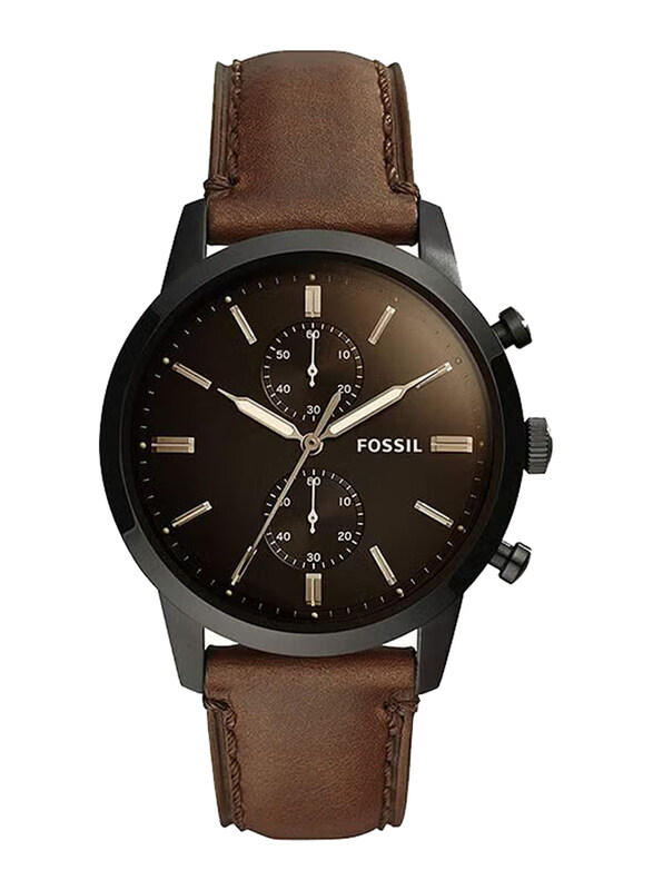 

Fossil Analog Watch for Men with Leather Band, Water Resistant and Chronograph, FS5437, Brown-Black