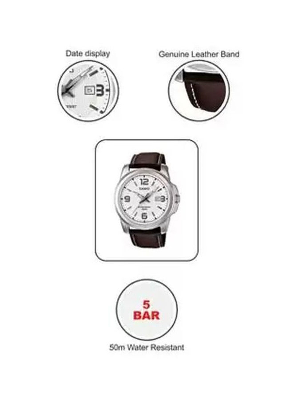 Casio Enticer Analog Watch for Women with Leather Band, Water Resistant, MTP-1314L-7A, Brown-White