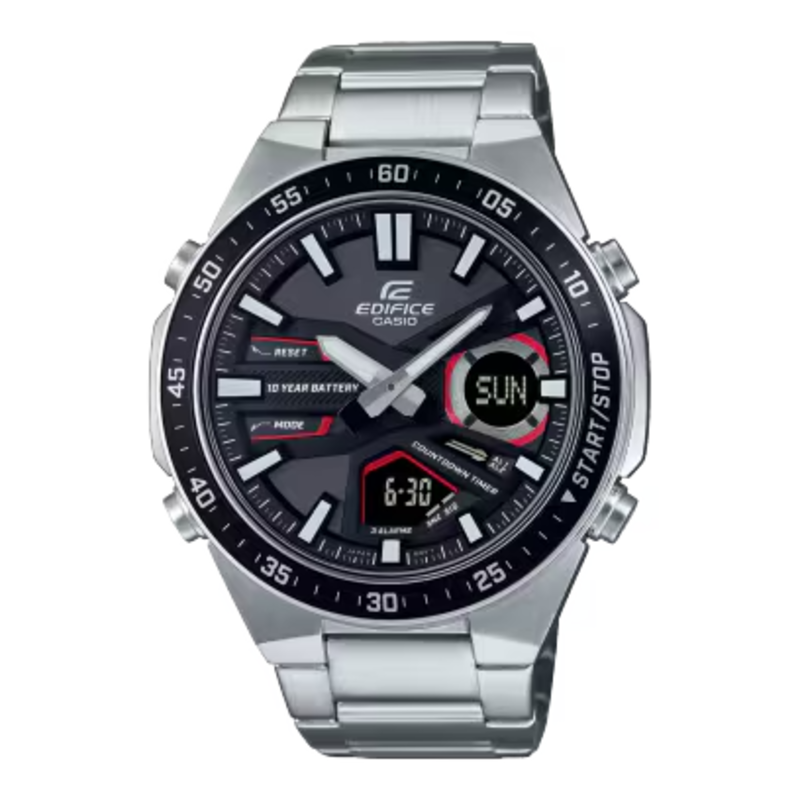 

Casio Edifice Analog/Digital Watch for Men with Stainless Steel Band, Water Resistant and Chronograph, EFV-C110D-1A4V, Silver-Black