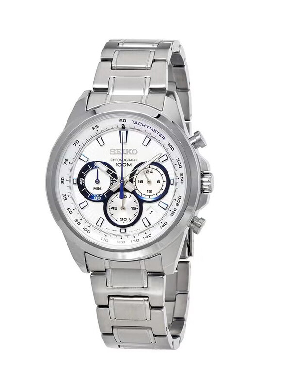 

Seiko Analog Watch for Men with Stainless Steel Band, Water Resistant, SSB239P1, Silver-White