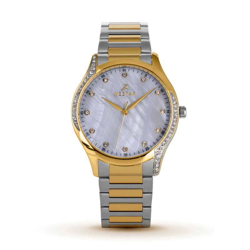 

Westar Analog Watch for Women with Stainless Steel Band, Water Resistant, 00127CBN111, Silver/gold-White
