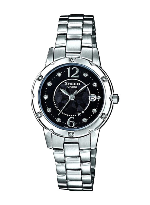

Casio Sheen Analog Wrist Watch for Women with Stainless Steel Band, Water Resistant, She-4021D-1AEF, Silver-Black