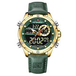 Naviforce Analog/Digital Watch for Men with Leather Genuine Band, Water Resistant, NF9208, Green-Green