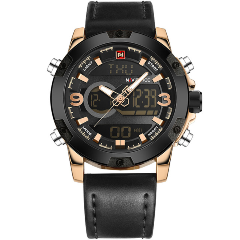 

Naviforce Analog/Digital Watch for Men with Leather Band, Water Resistant, 9097, Black-Black
