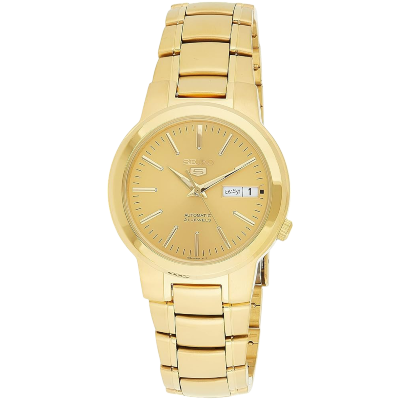 

Seiko Series 5 Analog Watch for Men with Stainless Steel Band, Water Resistant, SNXL72K1, Gold-Gold