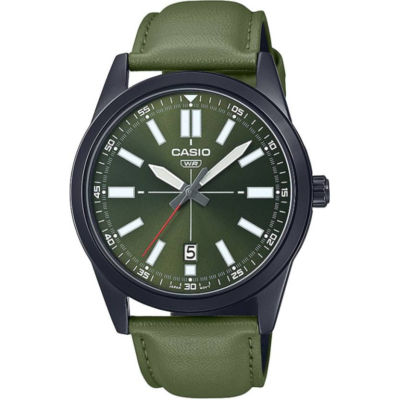 

Casio Standard Analog Watch for Men with Leather Band, Water Resistant, MTP-VD02BL-3EUDF, Green-Green