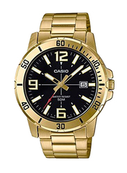 Casio Analog Watch for Men with Stainless Steel Band, Water Resistant, MTP-VD01G-1BVUDF, Gold-Black