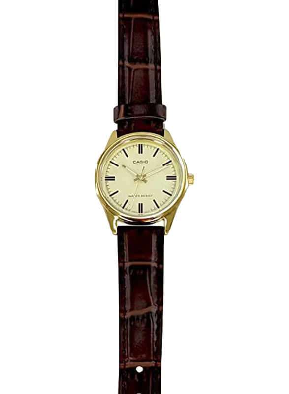 Casio Dress Analog Quartz Watch for Women with Leather Band, Water Resistant, LTP-V005GL-9A, Brown/Gold