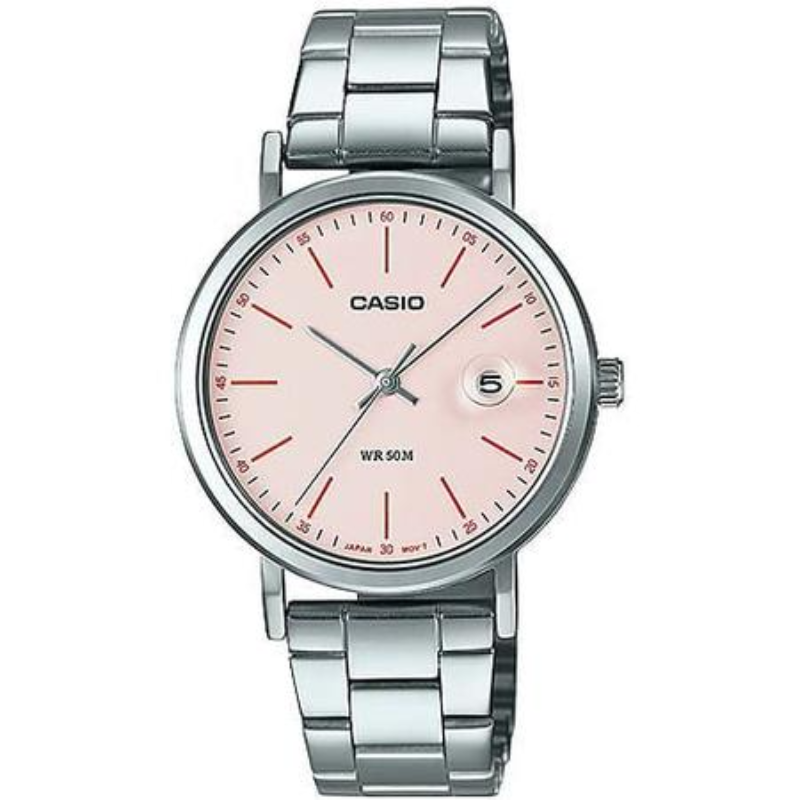 

Casio Analog Watch for Women with Stainless Steel Band, Water Resistant, LTP-E175D-4EVDF, Silver-Pink