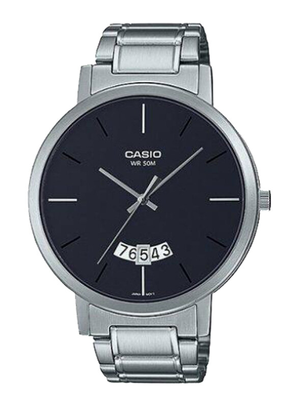 

Casio Enticer Men Analog Watch for Men with Stainless Steel Band, Water Resistant, MTP-B100D-1EVDF, Silver-Black
