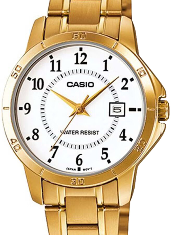 Casio Analog Watch for Women with Stainless Steel Band, Water Resistant, LTP-V004G-7BVDF, Gold-White