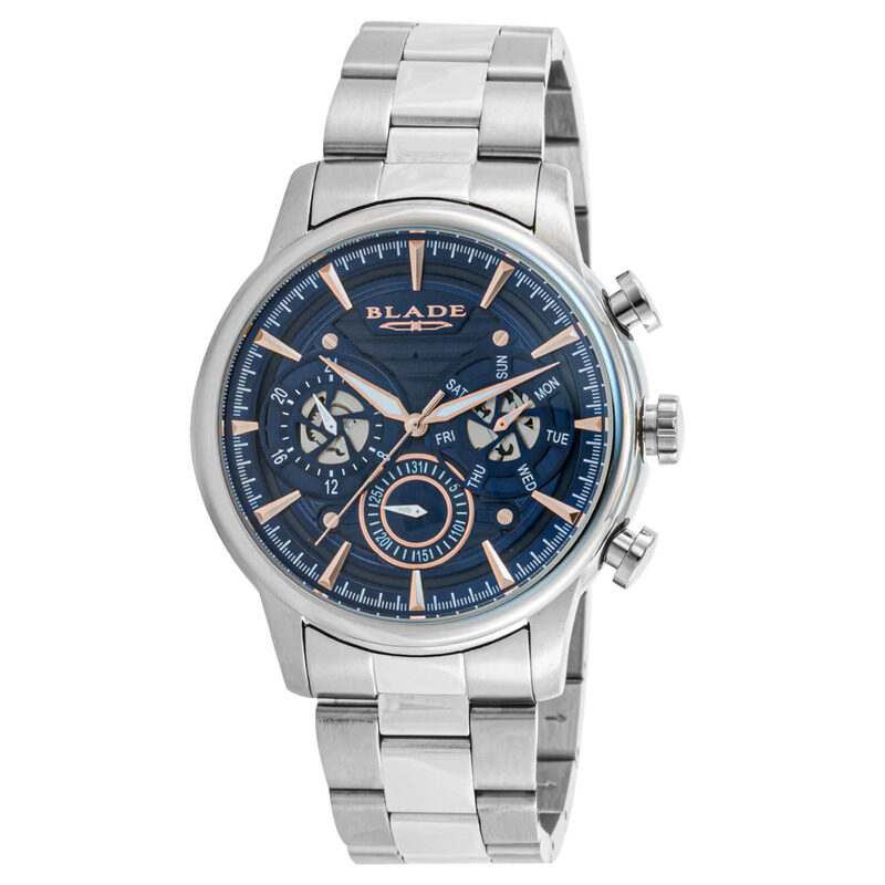 

Blade Maestro Analog Watch for Men with Stainless Steel Band, Water Resistant and Chronograph, 3582G2SBS, Silver-Blue