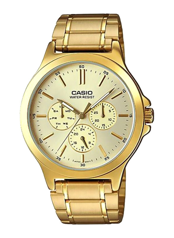 

Casio Analog Watch for Men with Stainless Steel Band, Water Resistant and Chronograph, MTP-V300G-9AUDF, Gold