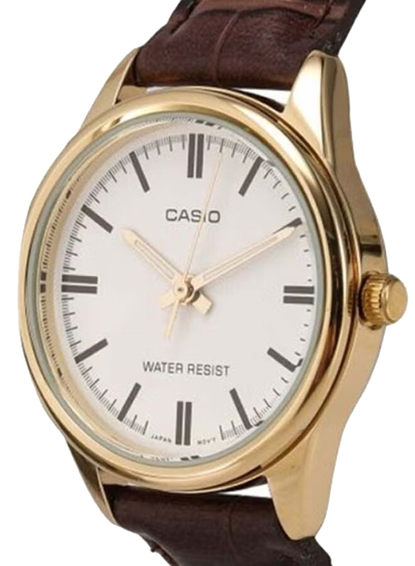 Casio Analog Quartz Watch for Men with Leather Band, Water Resistant, LTP-V005GL-7AUDF, Brown/White-Gold