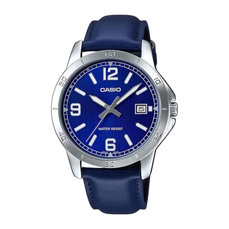 

Casio Enticer Series Analog Watch for Men with Leather Band, Water Resistant, MTP-V004L-2BUDF, Blue-Blue