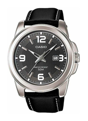 Casio Enticer Analog Watch for Men with Leather Band, Water Resistant, MTP1314L-8AV, Black-Grey
