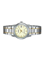 Casio Enticer Analog Quartz Watch for Women with Stainless Steel Band, Water Resistant, LTP-V002SG-9A, Silver-Gold/Yellow