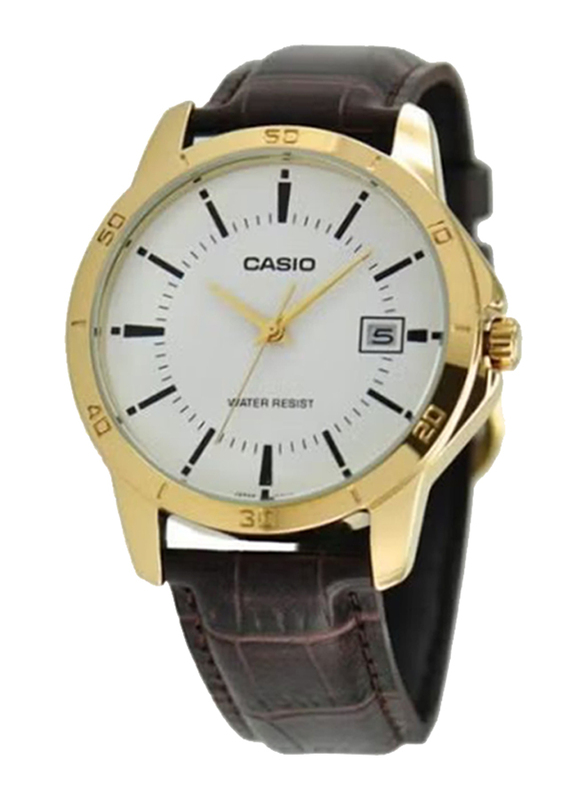 Casio Dress Analog Watch for Women with Leather Band, Water Resistant, LTP-V004GL-7A, Brown-White