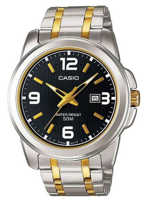 

Casio Enticer Analog Watch for Men with Stainless Steel Band, Water Resistant, MTP1314SG-1A, Silver/Gold-Black