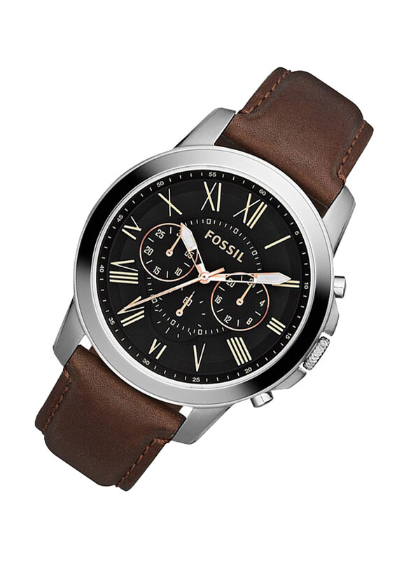 Fossil Analog Watch for Men with Leather Band, Water Resistant and Chronography, FS4813, Brown-Black