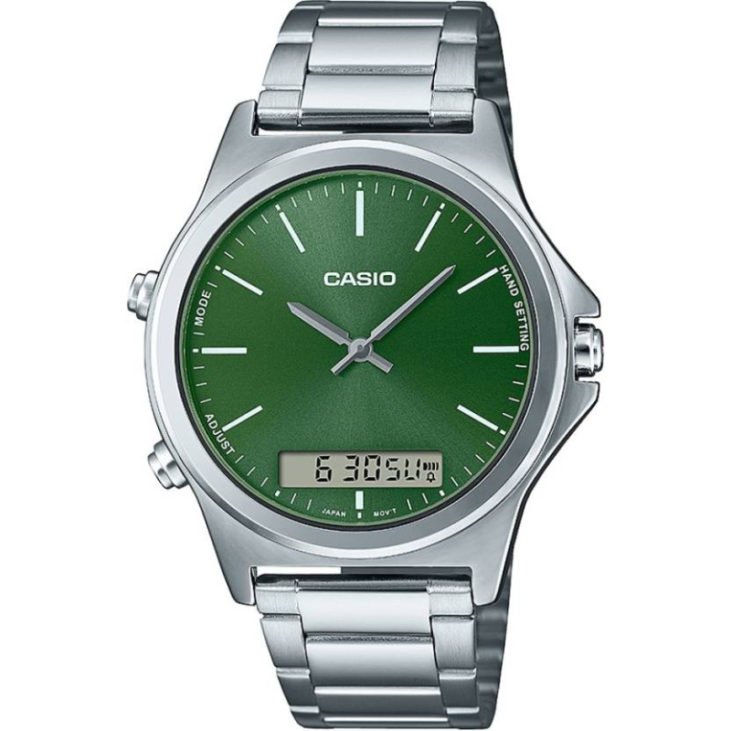 

Casio Enticer Analog/Digital Watch for Men with Stainless Steel Band, Water Resistant, MTP-VC01D-3EUDF, Silver-Green