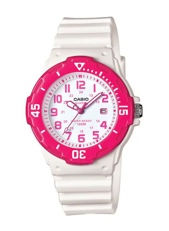 

Casio Analog Quartz Watch for Kids Unisex with Resin Band, Water Resistant, LRW200H4BVDF, White/Pink