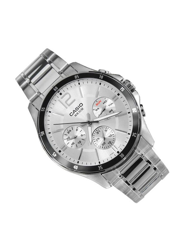 Casio Analog Watch for Men with Stainless Steel Band, Water Resistant and Chronograph, MTP-1374D-7AVDF, Silver-Silver