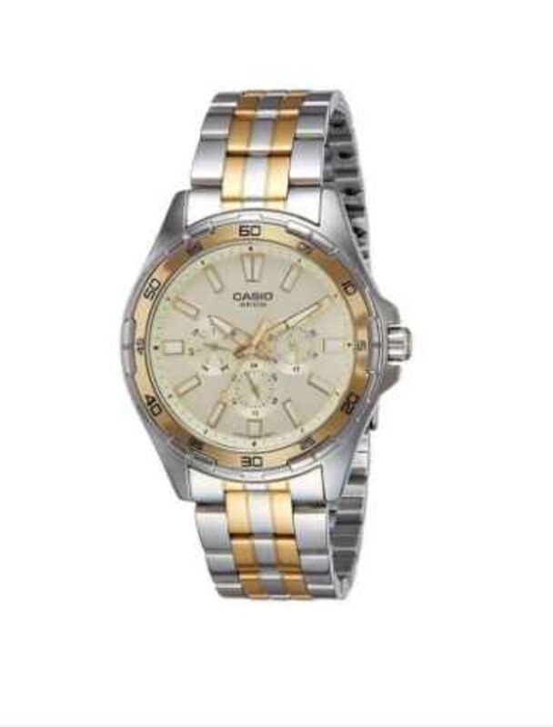 

Casio Analog Watch for Men with Stainless Steel Band, Water Resistant and Chronograph, MTD-300SG-9AVDF, Gold-Silver-Gold