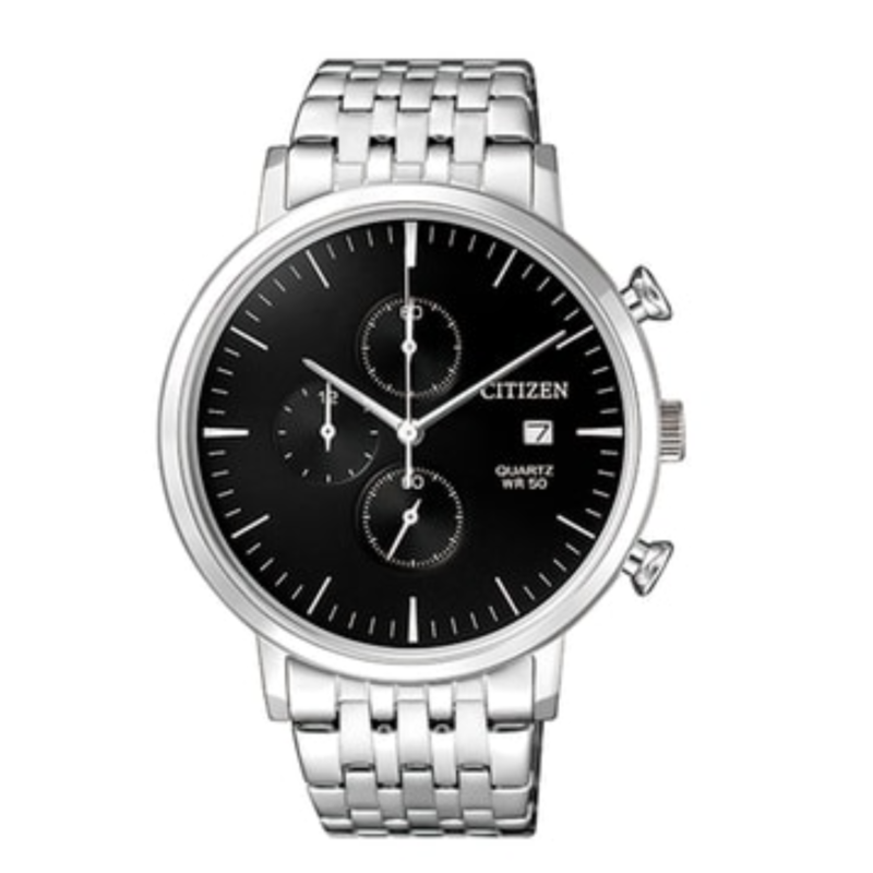 

Citizen Analog Watch for Men with Stainless Steel Band, Water Resistant and Chronograph, AN3610-55E, Silver-Black