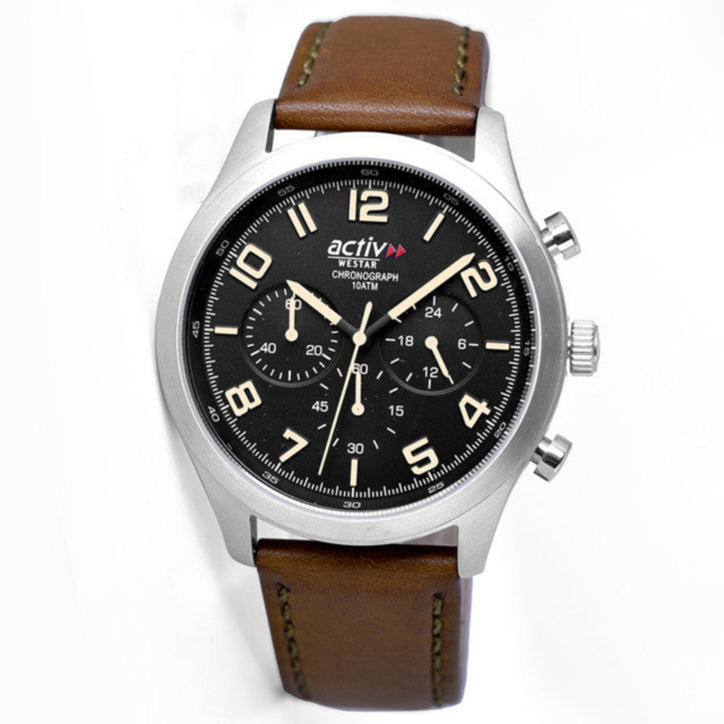 

Westar Analog Watch for Men with Leather Band, Water Resistant and Chronograph, 90261STN853, Brown-Black