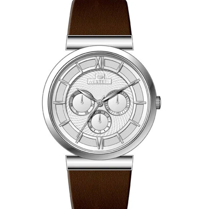 

Western Analog Watch for Men with Leather Band, Water Resistant and Chronograph, W1830GST040F, Brown-Silver